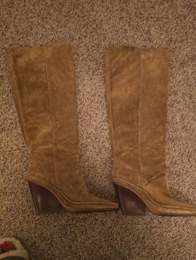 Tory Burch Tan Suede Knee-High Heeled Boots